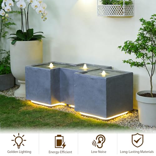 Small Modern Outdoor Water Fountain with 3 Led Lights (11.22-Brown / 11.22-brown)