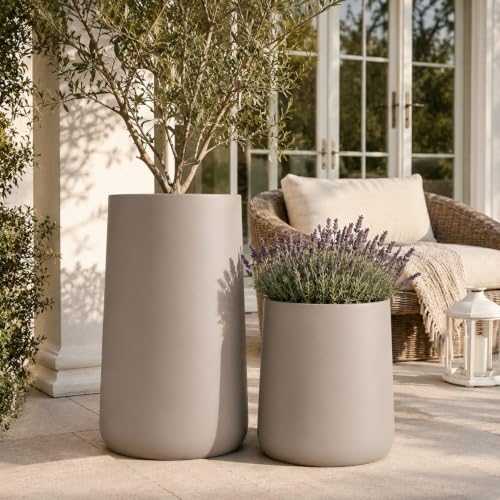 12.6" Premium Conico Fiberstone Outdoor Planter (Taupe / 13" H x 12.6" D)