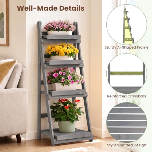 Foldable Wooden Plant Stand (Grey / 16.5"x13"x44")