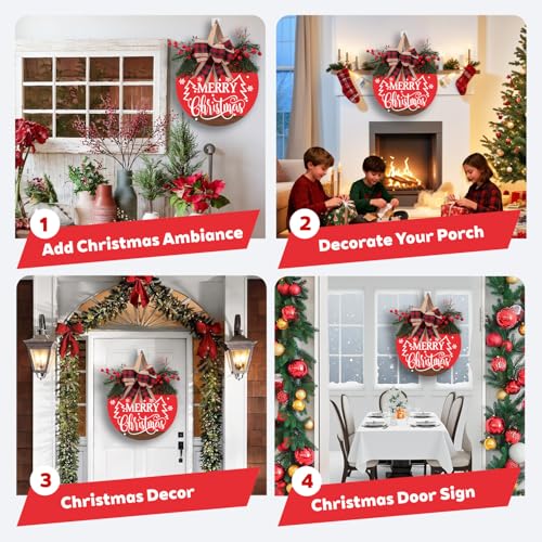 Merry Christmas Wreath Sign for Front Door (Christmas Door Sign-c)
