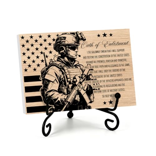 Oath Of Enlistment Wooden Plaque for Office Book Shelf Table Decor02 (Multicolor 1746 / Wooden sign with iron frame（5.5 x 7.9 inches）)