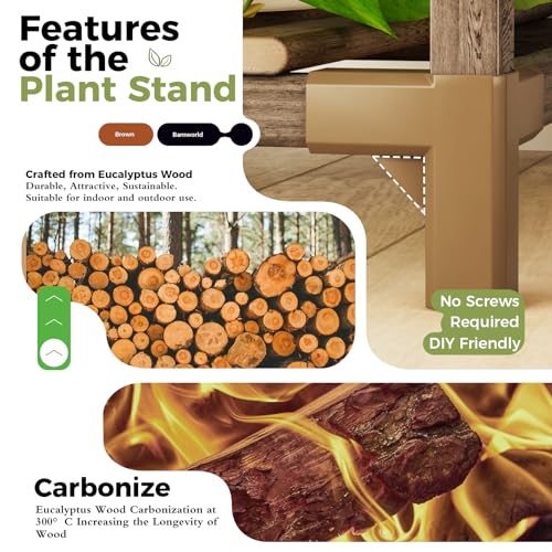 Plant Stand with Wheels for Indoor Plants Wood Outdoor Tiered Shelf 3 Tire 7 Potted Ladder Plant Holder Table Pot Stand for Window Garden Balcony Patio Living Room