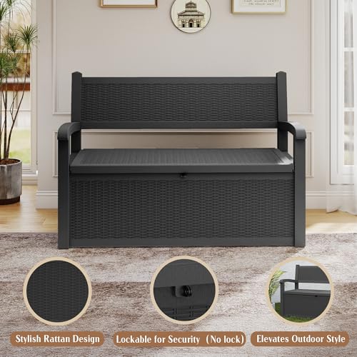 80 Gallon Outdoor Storage Bench Lockable Deck Box Outdoor Storage Box Waterproof for Patio (Black Pattern / 80 Gallon)