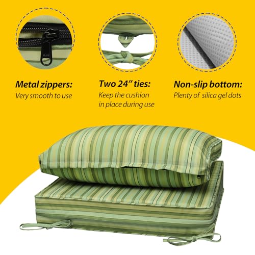 Outdoor Chair Cushions (Mossy Forest Stripe / 25.5"x25.5"x5" / 25.5"x13.5")