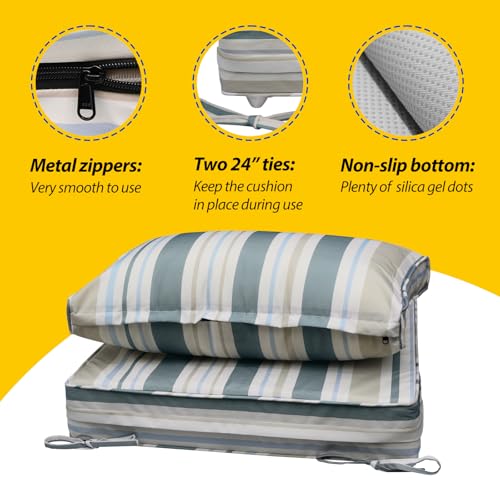 Outdoor Chair Cushions (Slate Gray Blue Coastal Stripe / 25.5"x25.5"x5" / 25.5"x13.5")