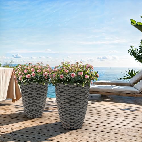Autodaya 20" Tall Outdoor Planters Set of 2 Plant Pots (Weathered Black-20"h)