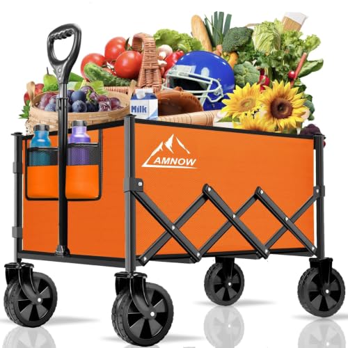 100L Collapsible Wagon Cart with All Terrain Wheels (Bright Orange / 100L)