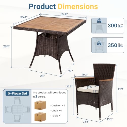 5 Pieces Patio Dining Sets (Brown- Beige / 5-Pieces)