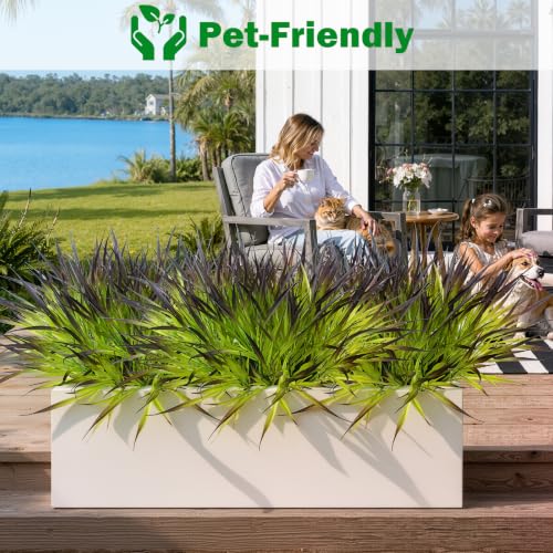 12 Bundles Artificial Outdoor Plants UV Resistant Fake Grass Plants Faux Plastic Plants Greenery Shrubs for Home Garden Pathway Summer Decor (Deep Purple / 12)