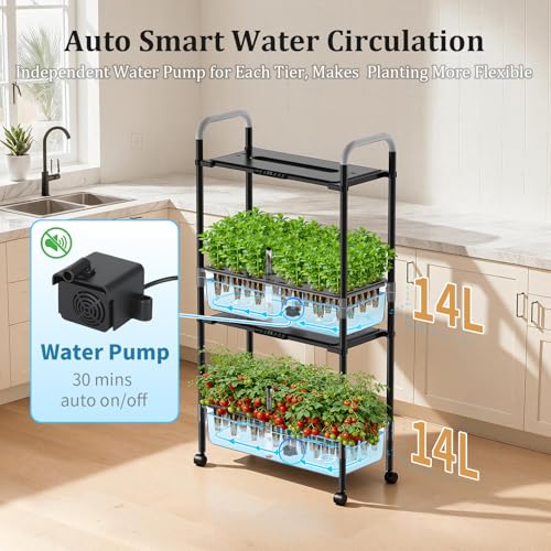 Hydroponics Growing System Kit (Black / 2 Tier/54 Pods)