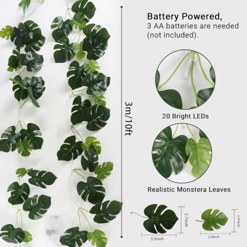 Monstera Leaves String Light 1P 20LED Battery Operated Tropical Ivy (Green Plam)