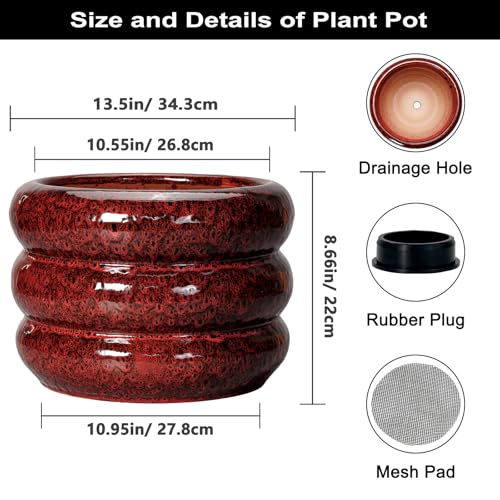 Ceramic Planters for Indoor Plants (13 Inch / Leopard Print Red)
