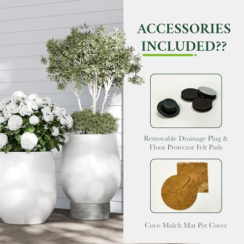 Premium Mt Wilson Tall Tapered Fiberstone Planter for Indoor Outdoor Use (White / 15'' D x 16.7'' H)