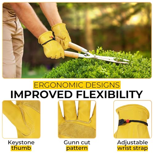 Leather Gardening Gloves (Golden (6 Pairs) / X-Large)