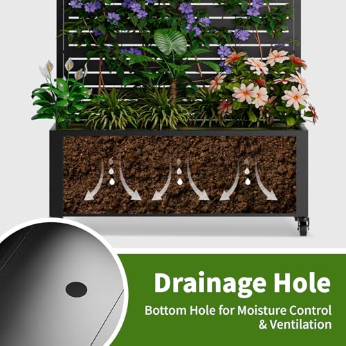 Metal Planter Box with Trellis and Wheels (Black / Rectangular D)