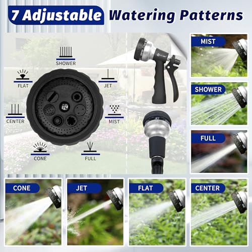 Garden-Hose-Nozzle, 2 Pack ABS Water Spray Nozzle, 7 Adjustable Watering Patterns, Slip Resistant for Watering Plants, Lawn& Garden, Washing Car, Showering Pets & Outdoor Fun.Silver Color (Silver)