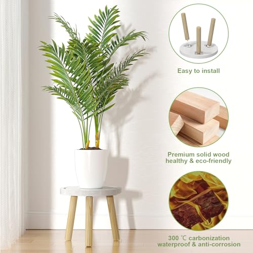 3 Pack Wood Plant Stands Indoor (White Tray with Wood Color Legs / 3 Pack)