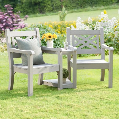 2 Person Poly Lumber Conversation Bench with Middle Side Table (Light Grey / Conversation Bench with Side Table)