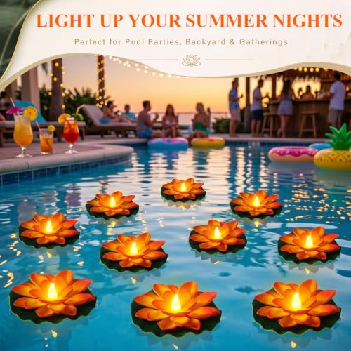 24 Pcs Floating Lotus LED Lights (Orange / 3.94 Inch)