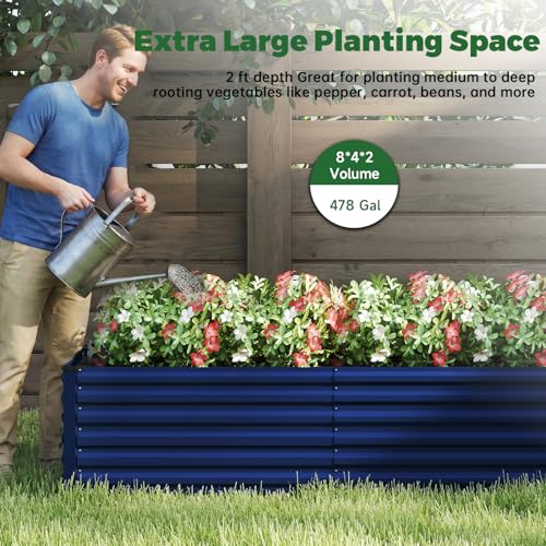 8x4x2ft Outdoor Metal Raised Garden Bed (Blue / 8x4x2 FT-1PC)