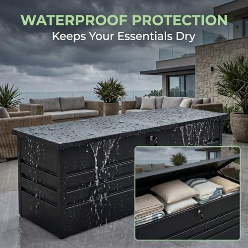 260 Gallon Waterproof Metal Deck Box (Black / 260 Gal(Metal))