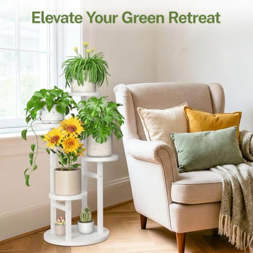 4 Tier Wood Plant Stand Indoor Outdoor Corner Tall Shelf (Pine White / 4 Tiers)
