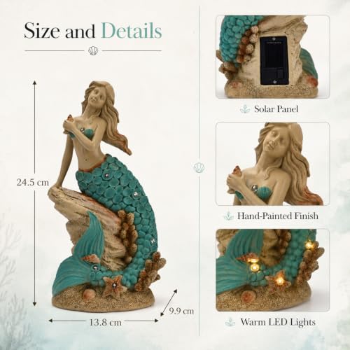 Magical Solar Mermaid Garden Statue Figurine (Green)