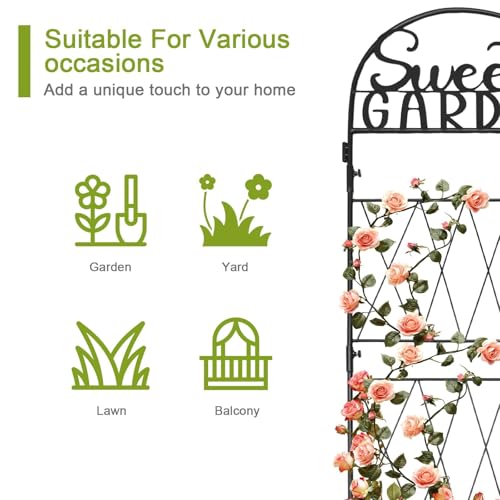 1PC Metal Garden Trellis 45 * 14 inch for Climbing Plants Flowers Outdoor (Black Words/SWEET)