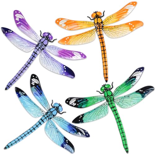 4 Pack Large Metal Dragonfly Wall Decor (Large Dragonfly)