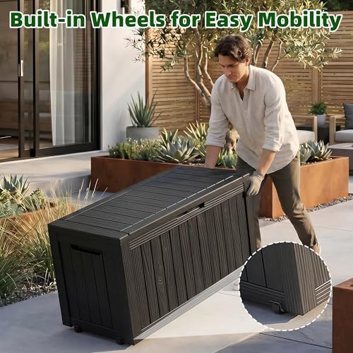 145Gal Outdoor Storage Box Deck Boxes Waterproof & UV Resistant w (Black / 145 Gallon)
