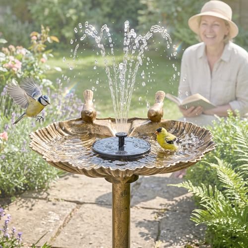 Pedestal Bird Bath with Solar Fountain (Copper shell)