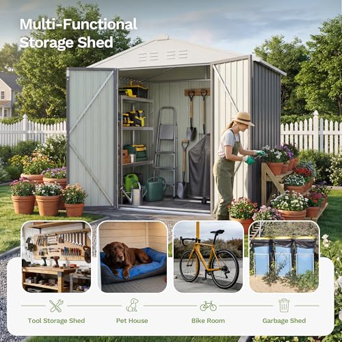 6x4 FT Outdoor Storage Shed with Floor Frame (Gray / 6x4 FT)