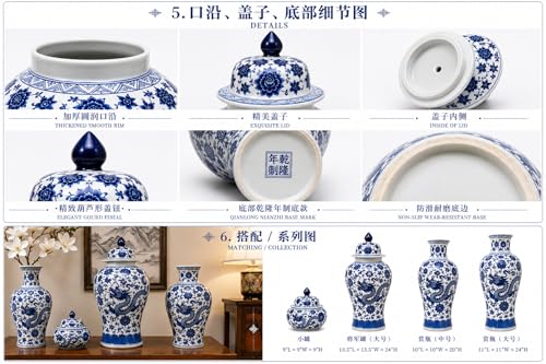 24" Blue and White Dragon Porcelain Ginger Jar with Lid