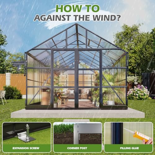 10x14 FT Polycarbonate Greenhouse with 4 Roof Vents (10*8.4*14FT)