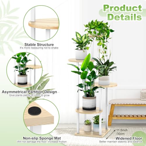 5 Tier Plant Stand Indoor Corner Tall Shelf for Multiple Plants (White+Oak / 5 Tier)