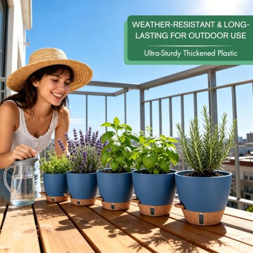 5 Pack Self Watering Planter Pots 10 (Blue / 6.5/7/8/9/10 Inch)