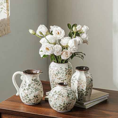 Ceramic Flower Small Vase for Home Decor (20-green and Beige)
