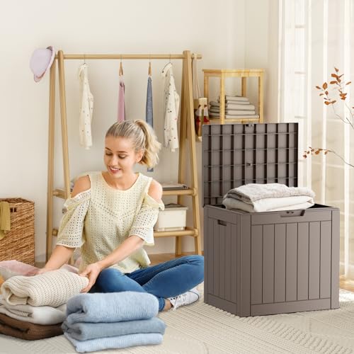 35 Gallon Deck Boxes Resin Outdoor Storage Box UV Resistant Outside Deck Box with Lockable Lid for Patio Furniture (Gray / 35 Gallon)