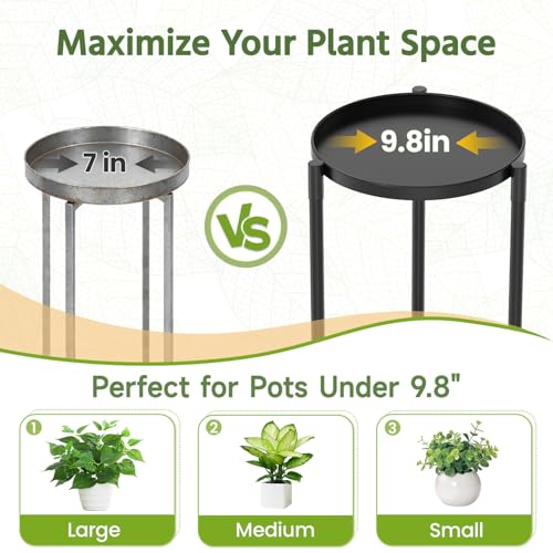 Plant Stand Indoor Tall Corner with Large Metal Tray (Classic Black / 2 Tier)