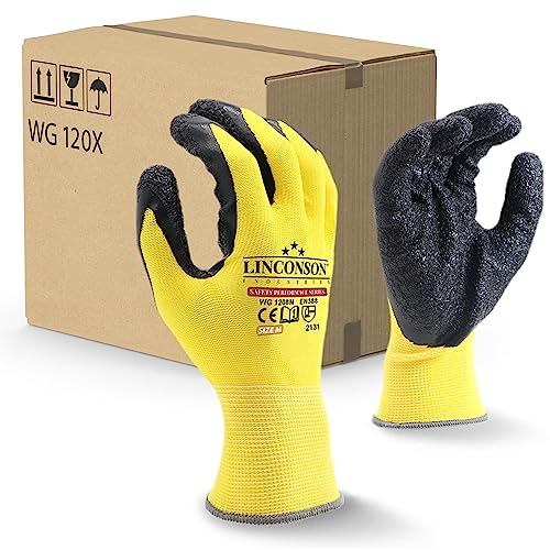 12 Pack Safety Performance Series Construction Mechanics Wrinkle Latex Work Gloves