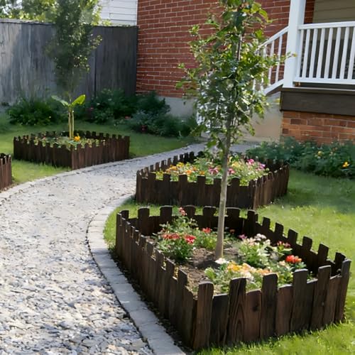 Wood Garden Edging Border for Landscaping Garden Fence Decorative Landscape Edging Border Outdoor Wood Fence for Yard Tree Flower Bed Edging Borders (Staggered Height)
