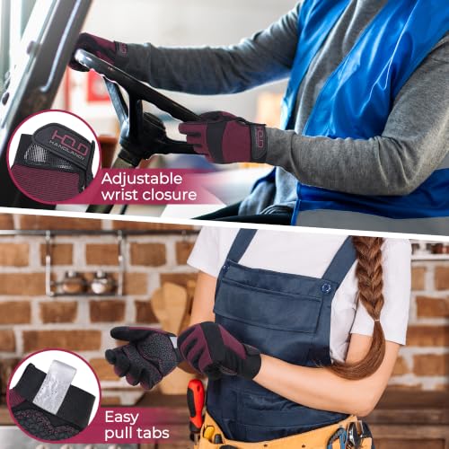Work Gloves for Women (Small (Pack of 1) / Black -Burgundy)
