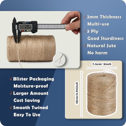PerkHomy Garden Twine Strong Natural Jute 800 Feet Long Brown Twine for Gardening Tomato Climbing Plant Tie Floristry Crafts Gift Wrapping Packing Decor (Brown / 2mm x 800ft)