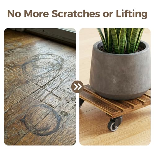 Plant Caddy 14 Inch Heavy Duty Wood Dolly 2 Pack (Brown / 14inch-Square-2 pack)