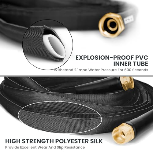 Garden Hose 100FT Lightweight Lay Flat Water Hose Kink Free Flexible Hose with 9 Spray Function Nozzle（Black）