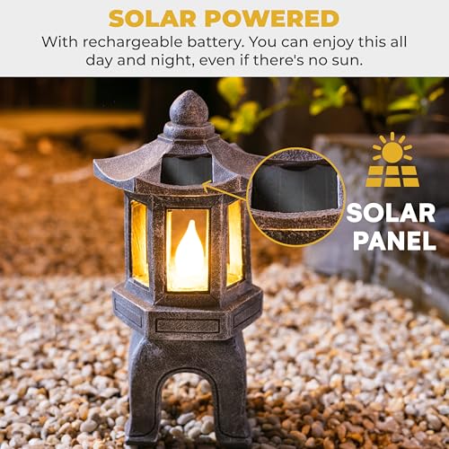 Solar Powered Asian Statue (Peaceful Zen Pagoda / 13"H x 6.5"W x 6"D)