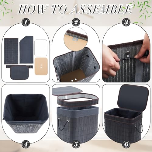 2 Pack 21 Gallon Bamboo Slim Trash Can with Lid Foldable (23.6×15.8×11.8inches / Black)