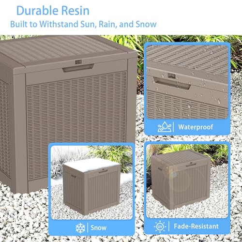 37 Gal Waterproof Outdoor Storage Box UV Resistant Deck Box (Grey / 37 Gallon)