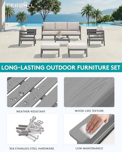 HDPE Patio Furniture Set (Grey/Khaki / 8 Pieces)