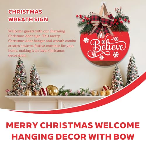 Christmas Wreath Sign for Front Door (Christmas Door Sign-a)